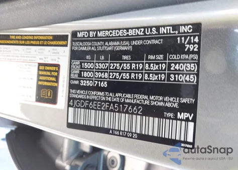 2015 Mercedes-Benz Gl 450 4Matic from USA, damaged, VIN 4JGDF6EE2FA517662